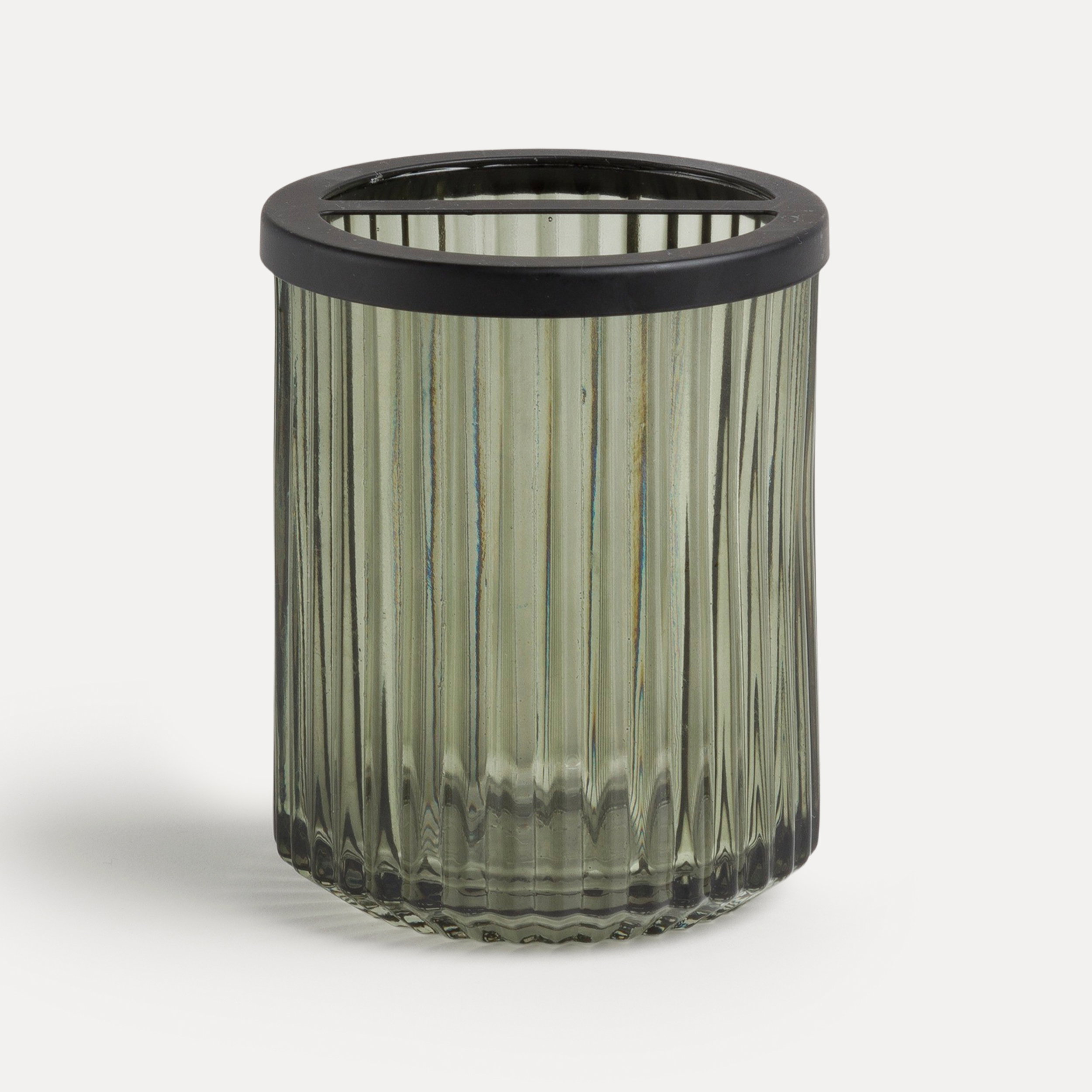 Glasbehälter, Vasenform, Grünliches Glas, Rippiges Glas, Rundes Gefäß