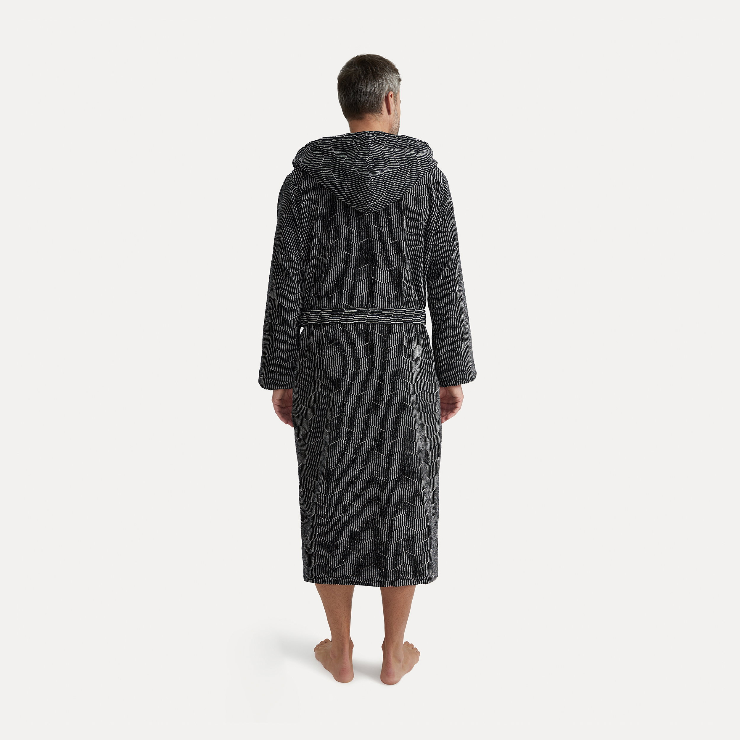 Bademantel, mit Kapuze, Waffelmuster, marine/blau-schwarz, knie-lang, Bademantel, Hemd?