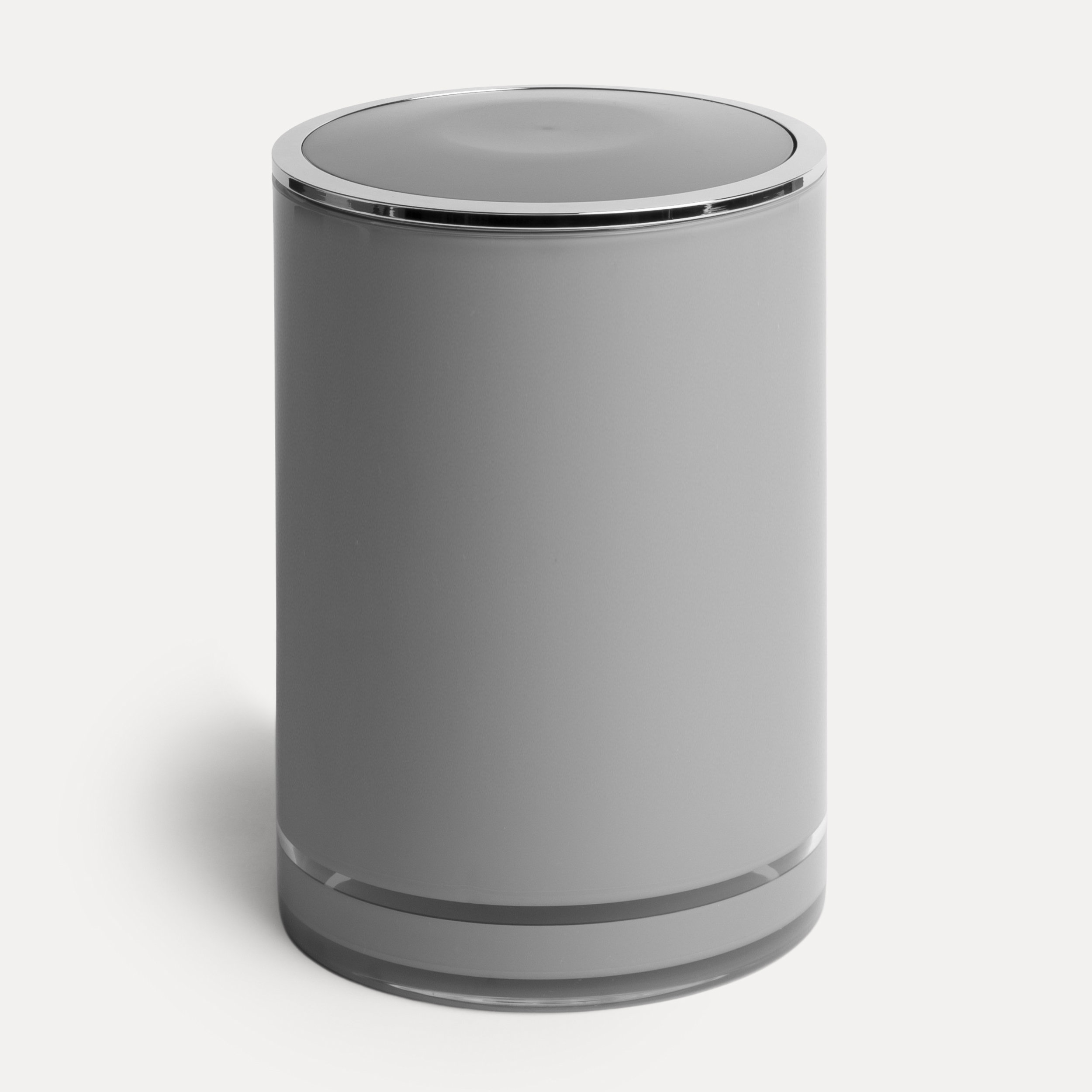 Abfalleimer, Mülleimer, Runder Behälter, Edelstahlrand, Grau