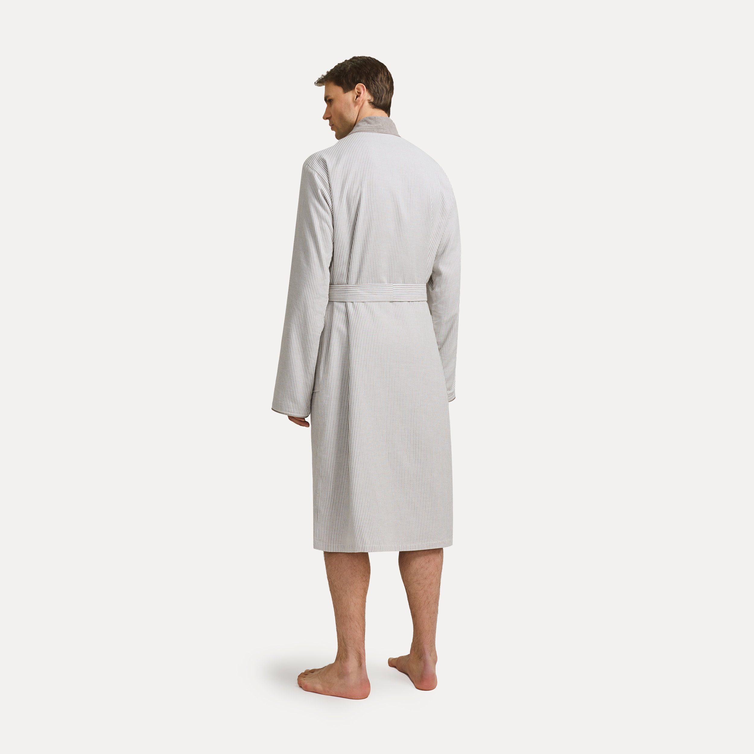 Herren-Bademantel, Grobstrick/gestreift, Schnitt: Kimono-ähnlich?, Gürtel, Langarm, Baumwollbademantel, Streifenmuster, Gürtel, Knielänge, Herrenbademantel