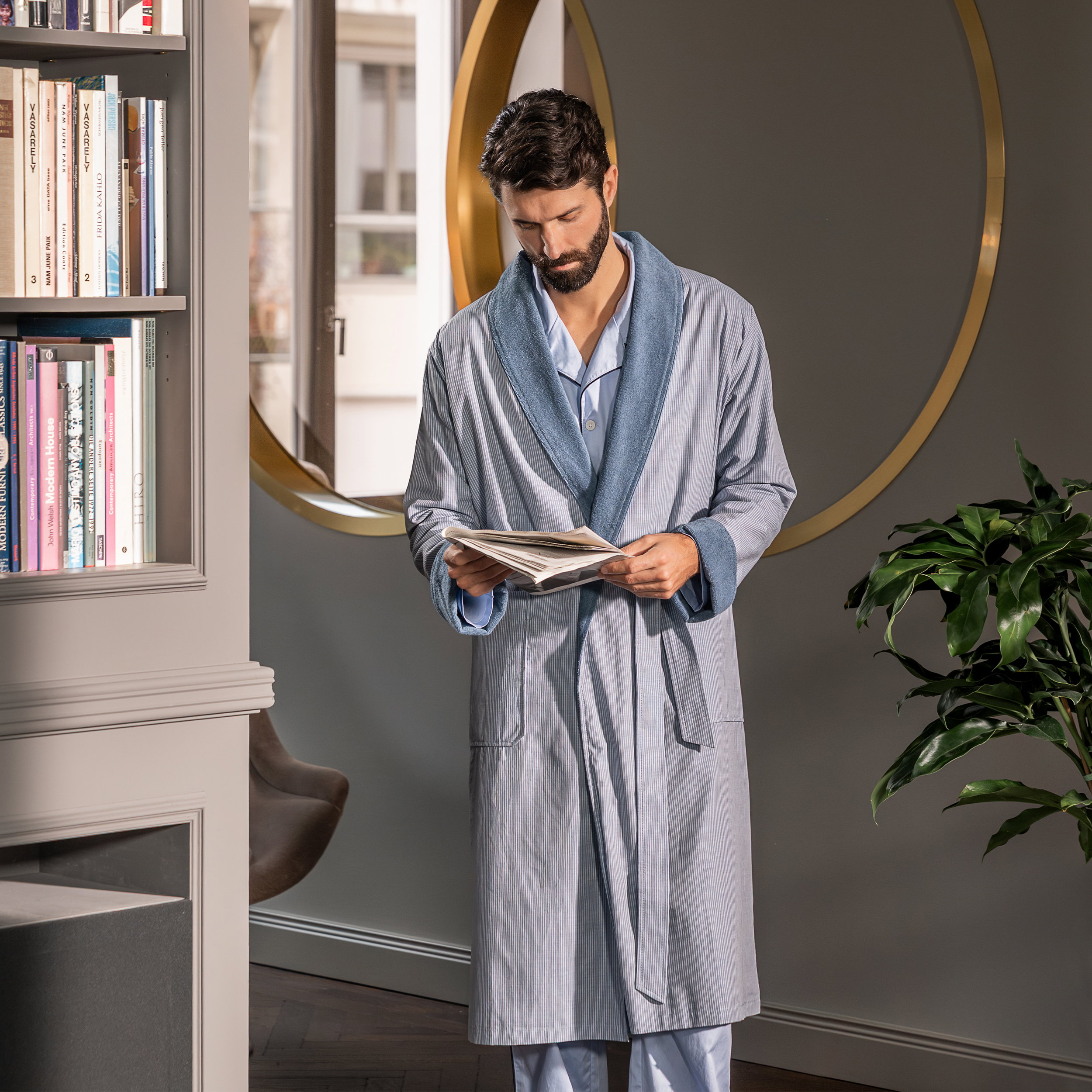 dressing-gown, bathrobe, streifen, blau, haushalt, Robe, Kapitone, Morgenmantel, Kamm-Tuch, Loungewear