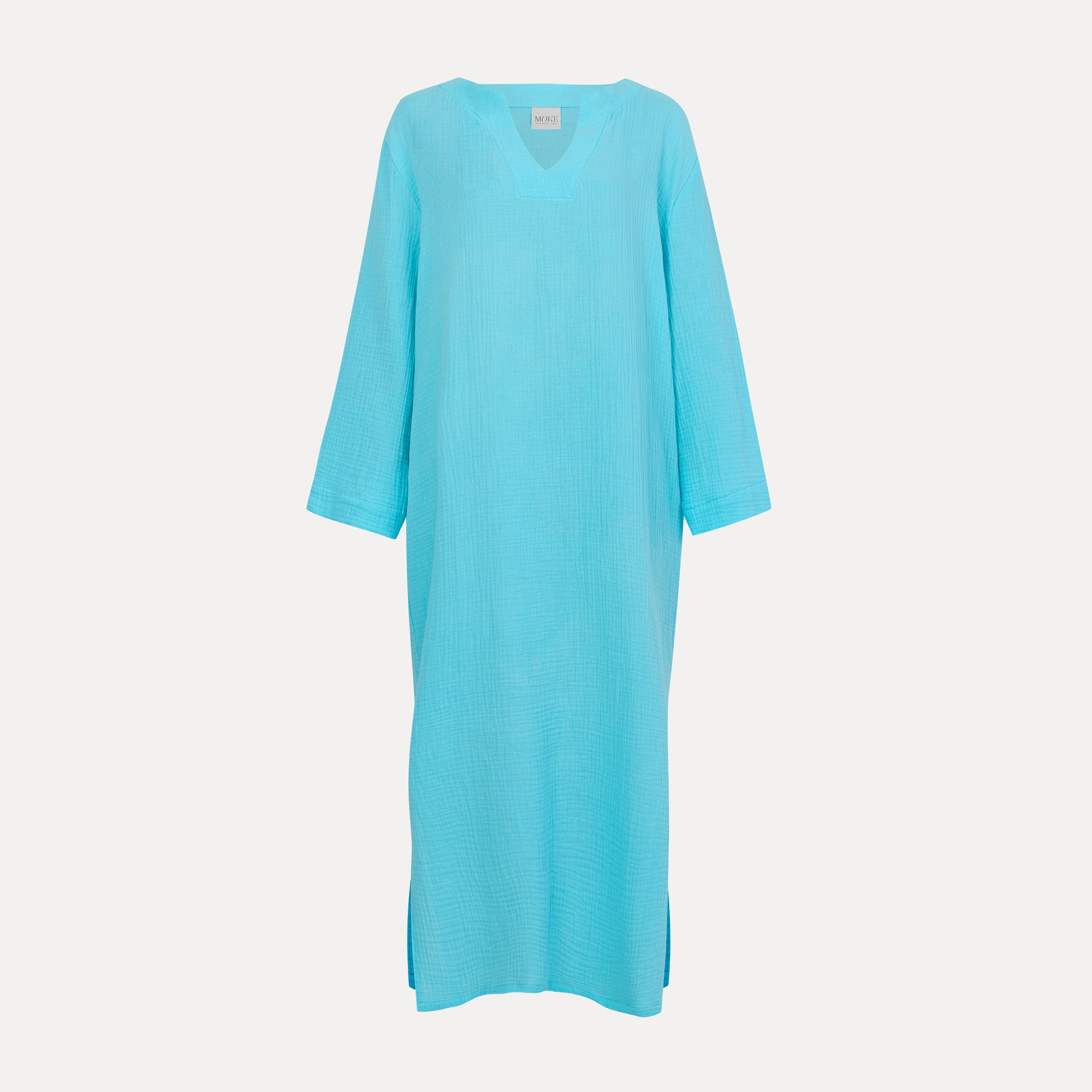 Maxi-Kleid, Türkis, V-Ausschnitt, Langarm, lockere Passform, Kleid, Langarm, V-Ausschnitt, Türkis, Fließend?