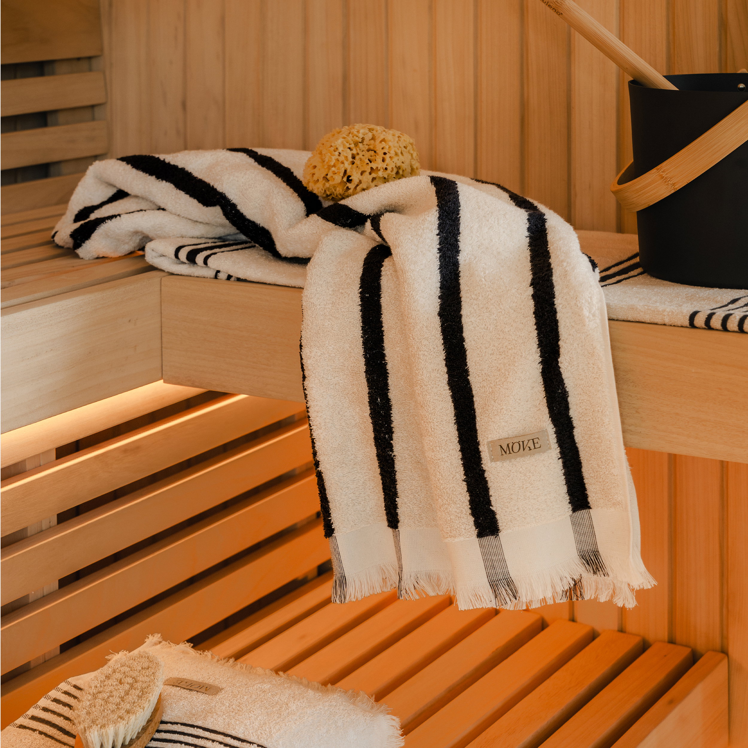 Saunahandtuch, Strukturierte Handtücher, Schwarzweißer Streifen, Badetuch, Textiletuch