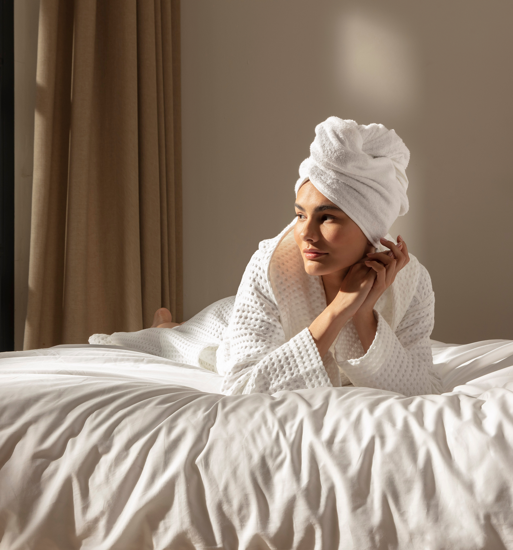 Bademantel, Weiß, Trockentuchumhang, Spa, Loungewear
