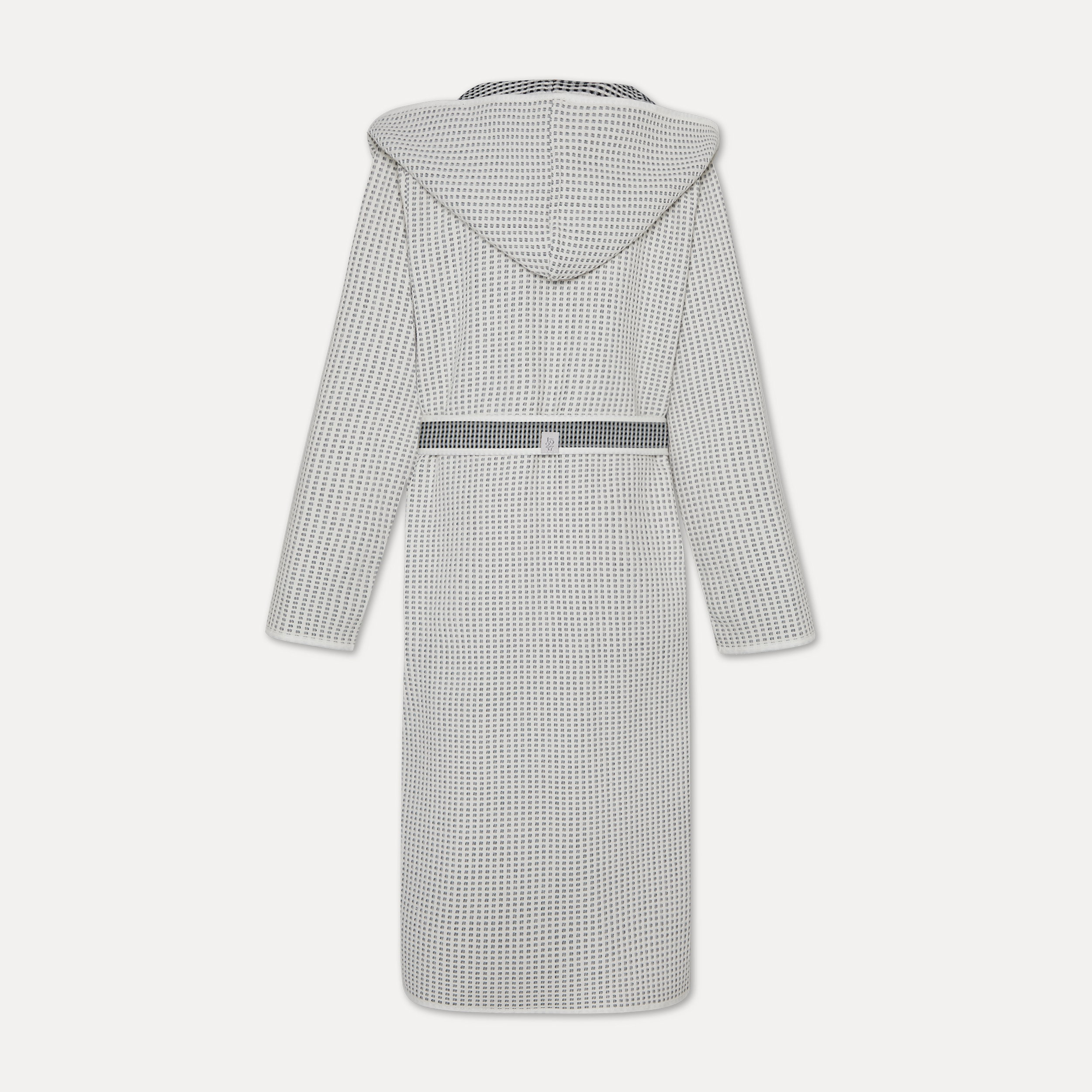 Bademantel, Hooded, Karo Muster, Gürtel, Knielang, Damenmantel, Robe, Hoodie-Kapuze, Geometrisches Muster, Gürtel-Detail