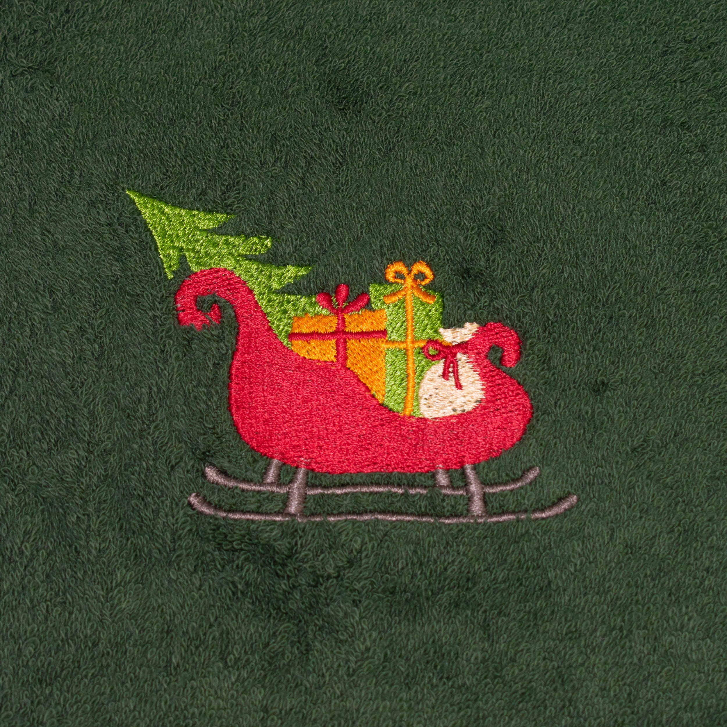 Weihnachtsstrumpf, Stickerei, Sleigh, Geschenke, Grün, Schlitten, Weihnachtsmann, Stickerei, Geschenk, Feiertage