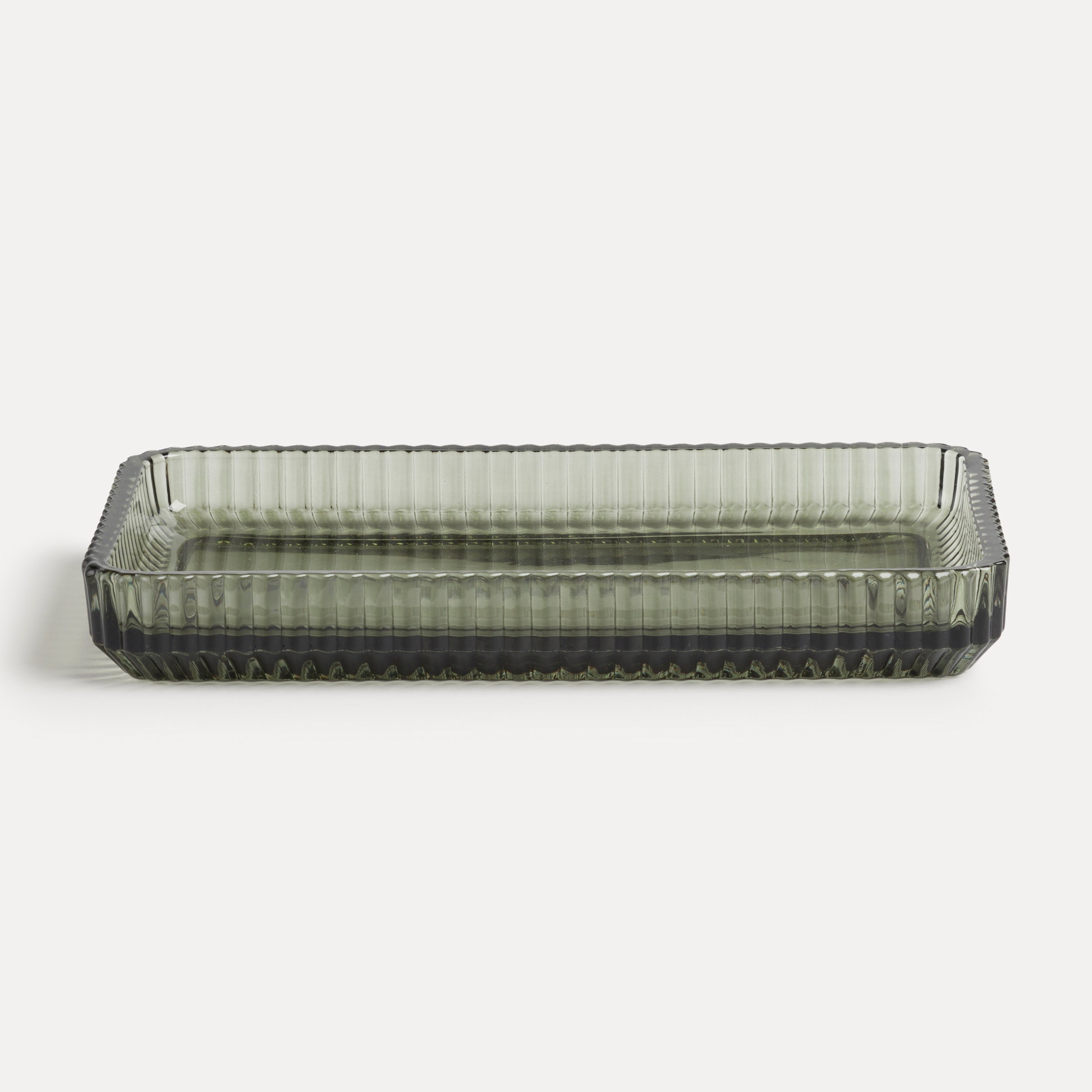 Glas-Schale, Rechteckig, Rippenstruktur, Transparentgrün, Servierplatte