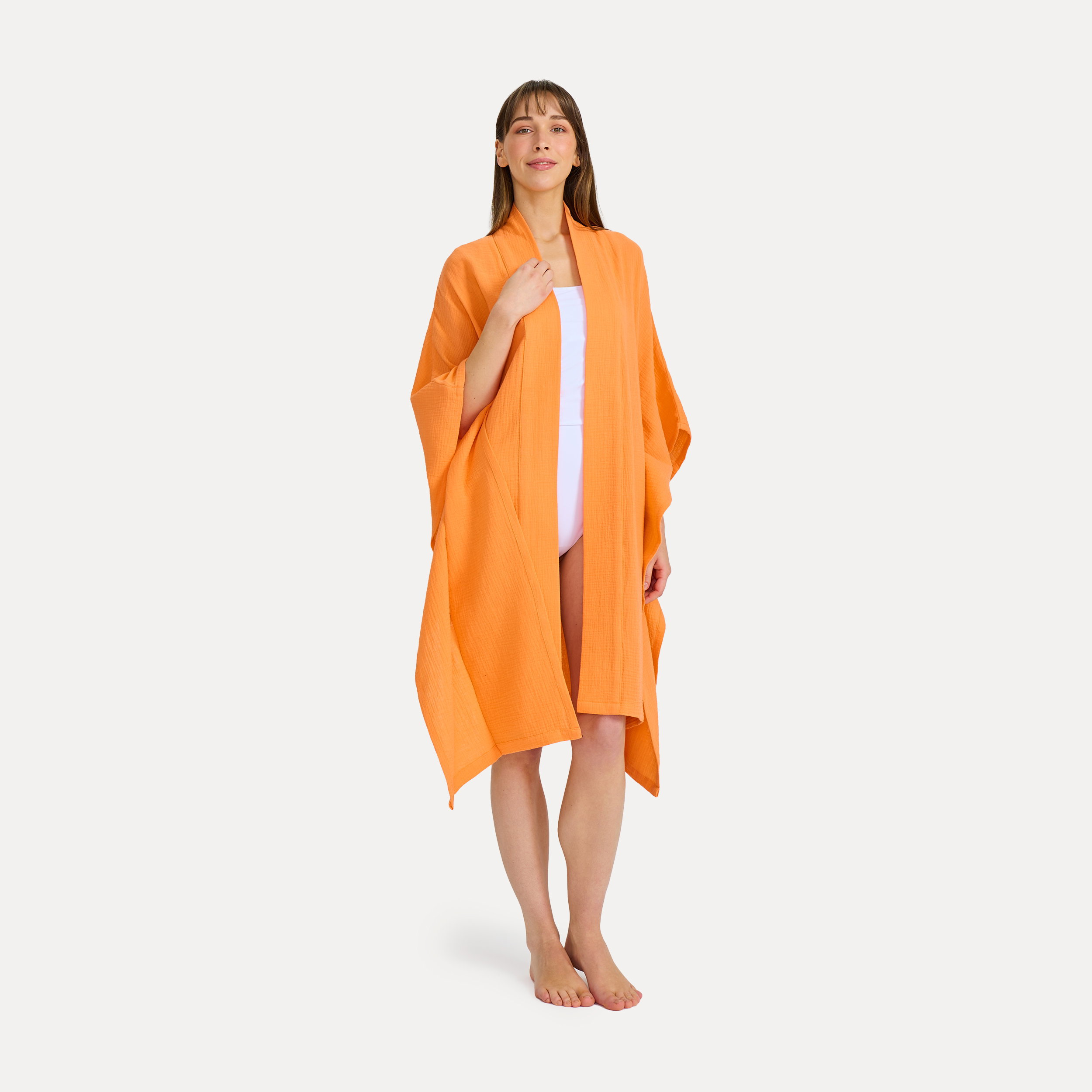 Kimono, Beach cover-up, Orange, Lightweight, Open front, Kaftan, Hülle, Orangene Farbe, Beachwear, Oversized
