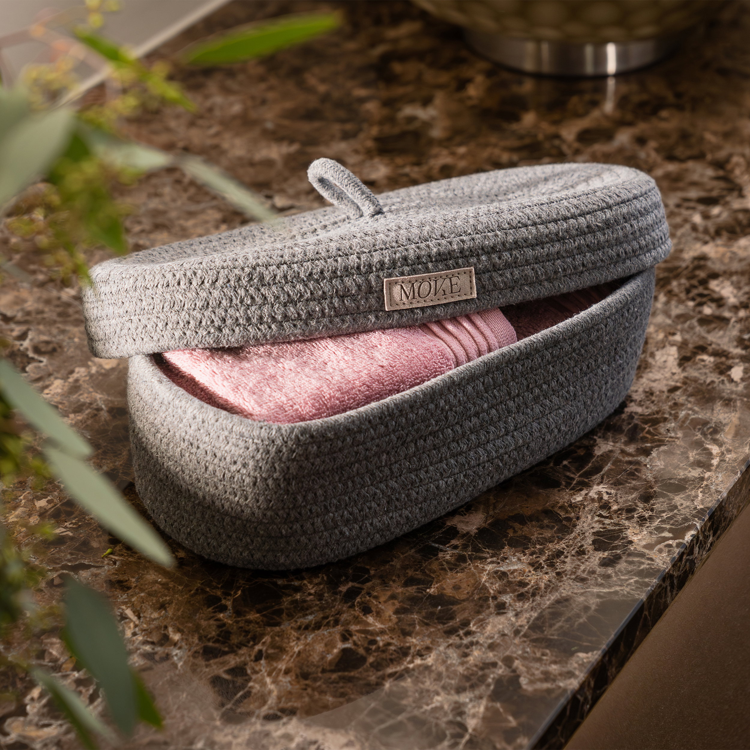 Knit-Beutel, Kosmetiketasche, Grau, Rosa Innenfutter, Reißverschluss, gewebte Struktur