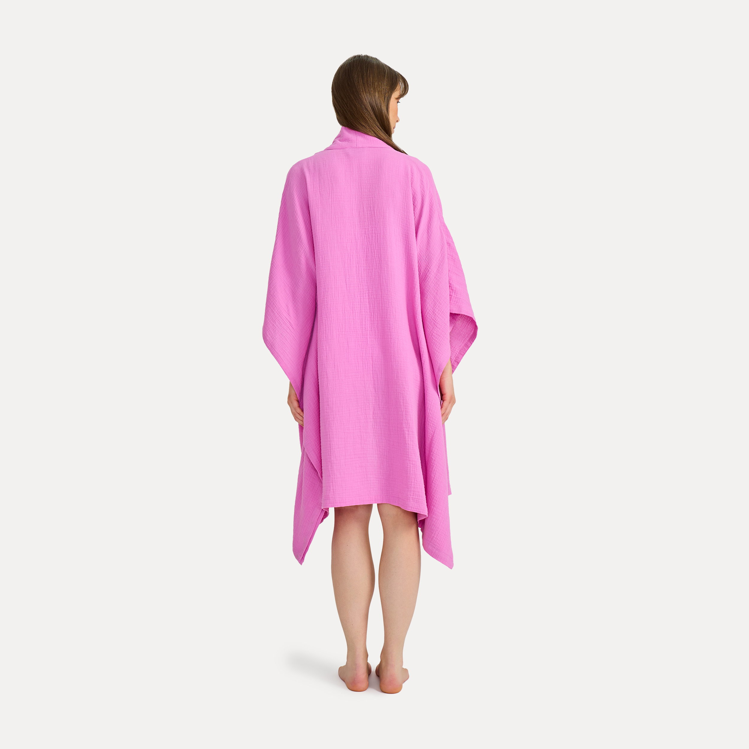 Damenmantel, Kimono-Style, Gehäkelter Mantel, Pink, Lange Passform, Kaftan, Poncho, Wolle, Pink, Langeoversize
