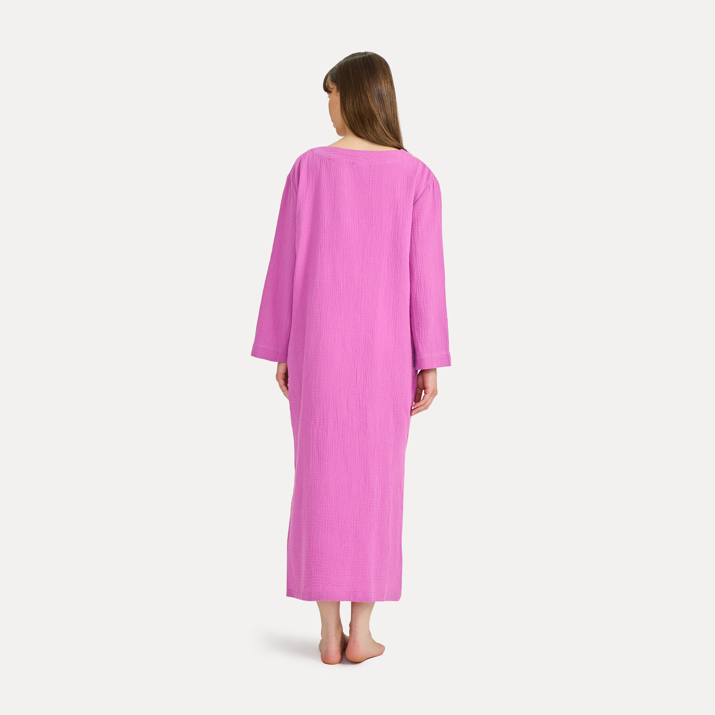 Nachthemd, Langarm, Kleid, Einfarbig pink, Knöchellang, Nachthemd, Lounge-Kleid, Knielang, Langärmlig, Violett pink