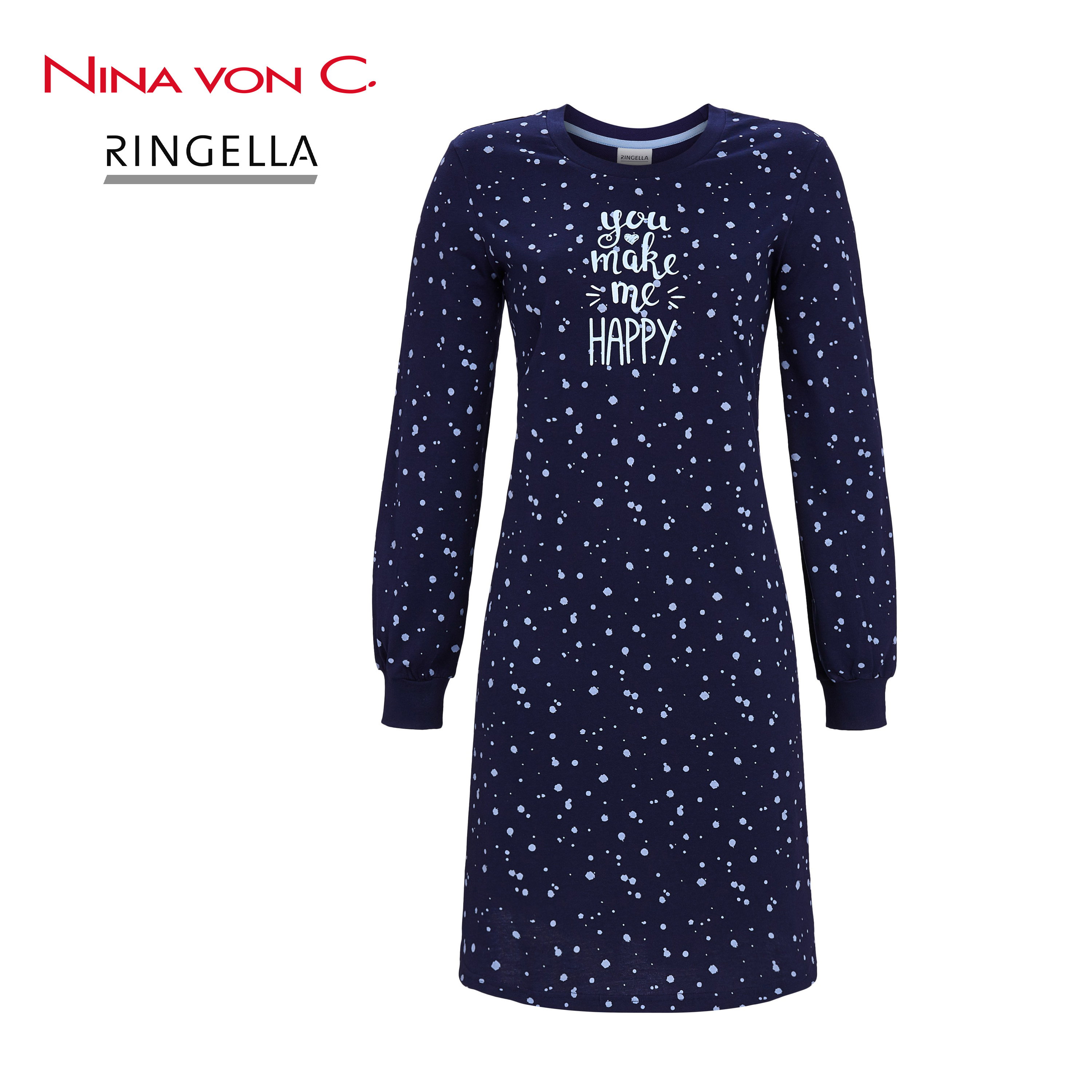 Kleid, Nachtwäsche, Dunkelblau, Punkte, Aufdruck