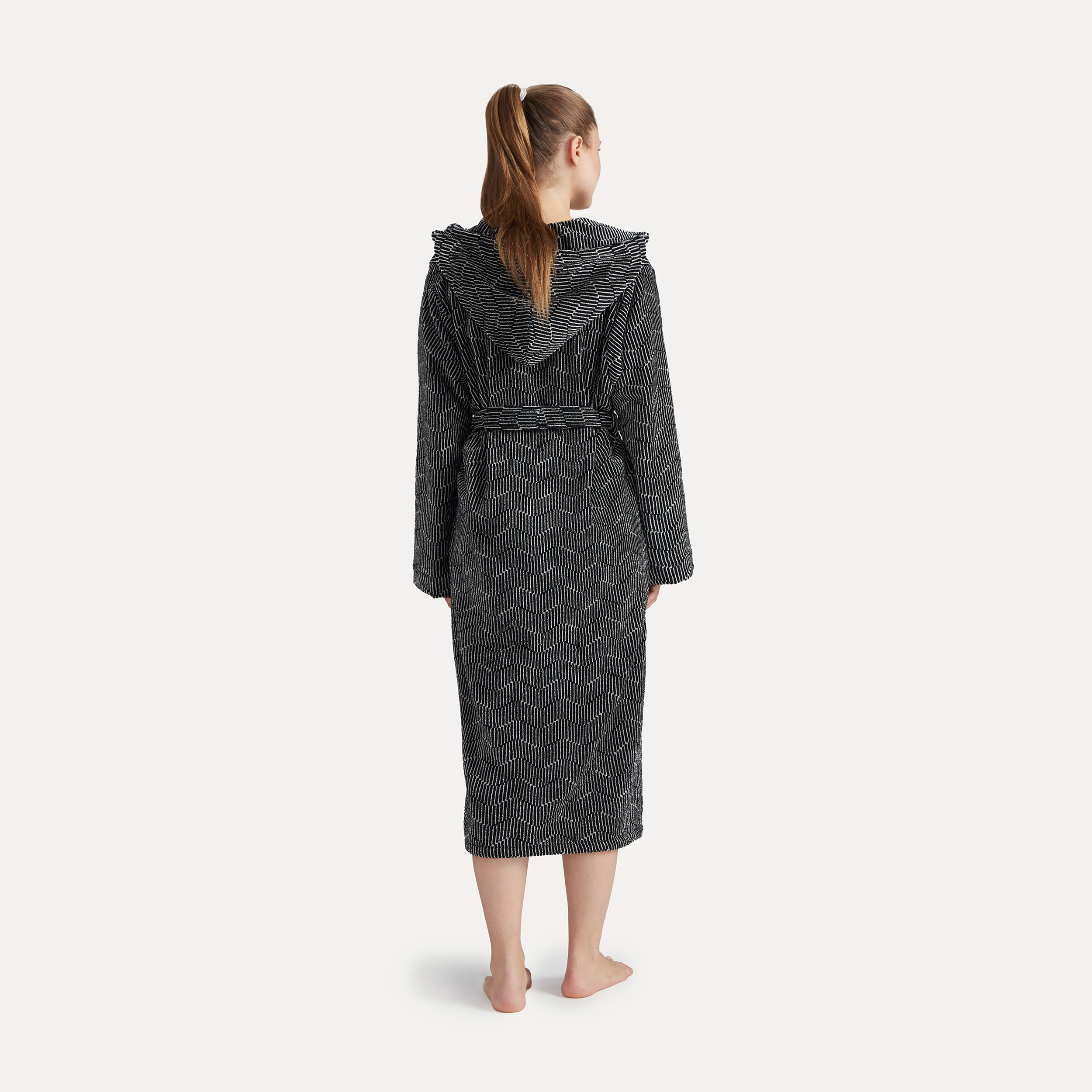 Kimono, Damenrobe, Hooded, Muster, Dunkelgrau, robe, kappe?, textile pattern, kapuze