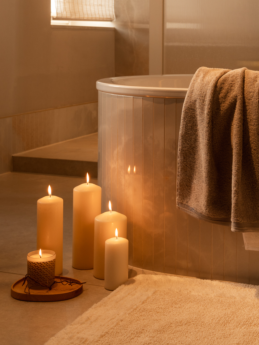 Kerzen-Set, Stumpenkerzen, Duftkerze, Beiges Wachs, Badezimmer