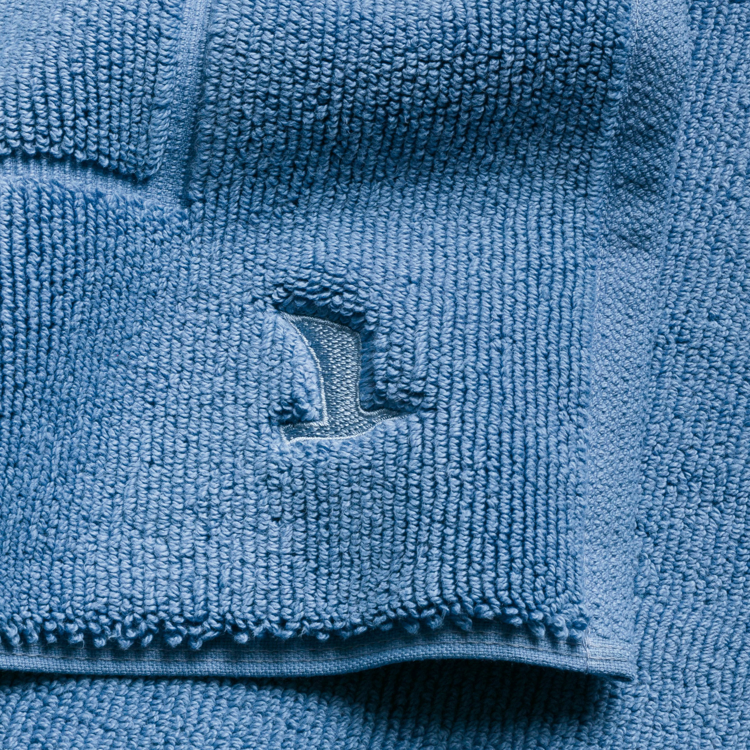 Mikrofasertuch, Blaues Stofftuch, Rauische Textur, Frottierstruktur, Hochwertiges Tuch, Bademantel, Frottee, Kapuzenbodys, Blaue Farbe, Tuchstruktur