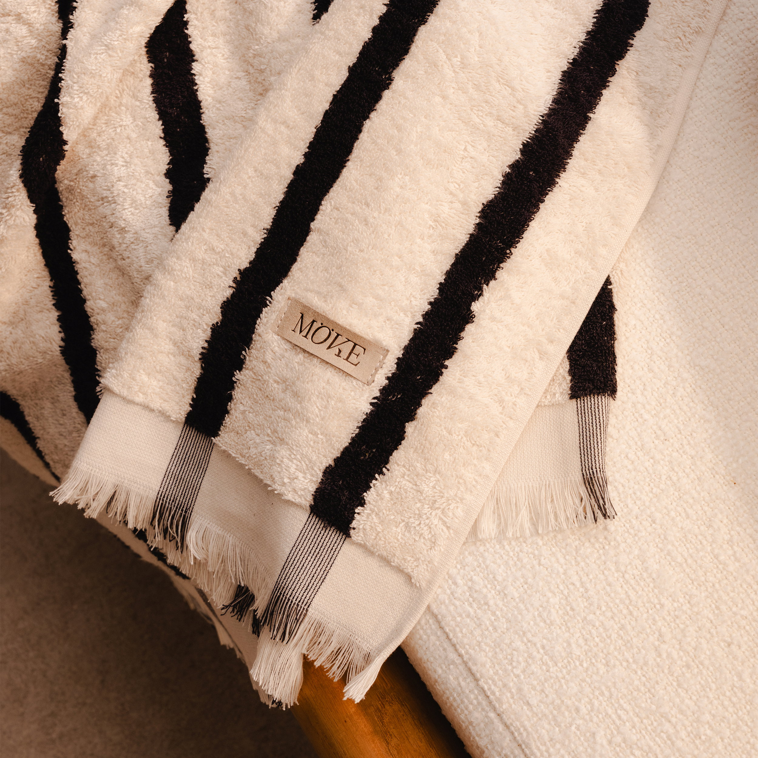 Handtuch, Gestreift, Baumwolle, Beige, Label MOZE