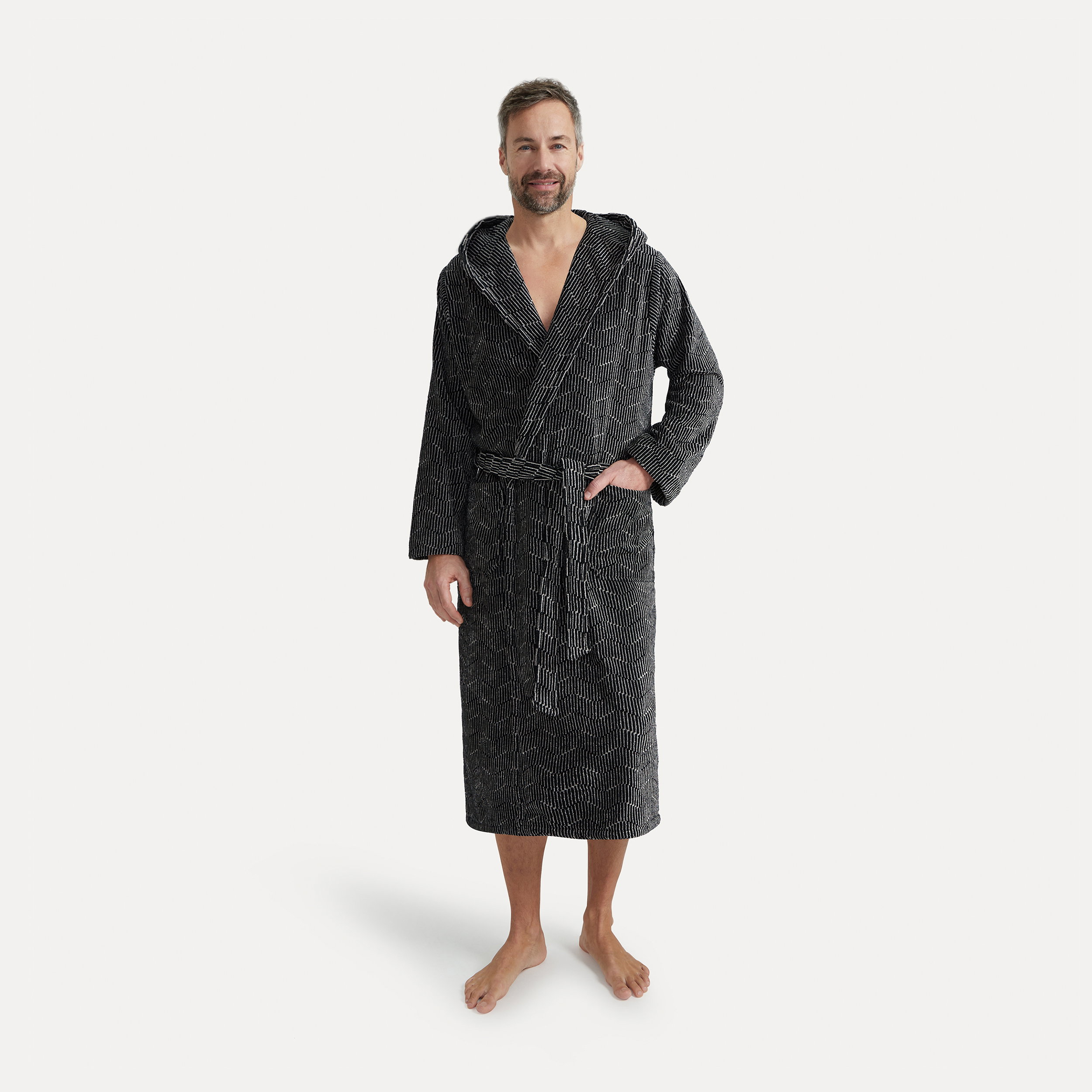 Dunkler Bademantel, Bademantel, Mikropattern, Knit-Textur, Gürtel/Bindegürtel, Bademantel, Damen, Grau, Rippenmuster, Dünner Mantel?