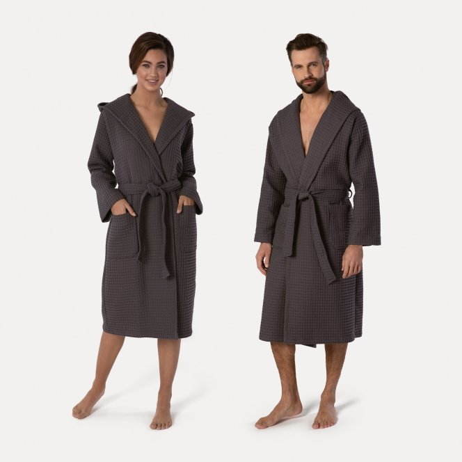 MÖVE Piquée hooded bathrobe graphite