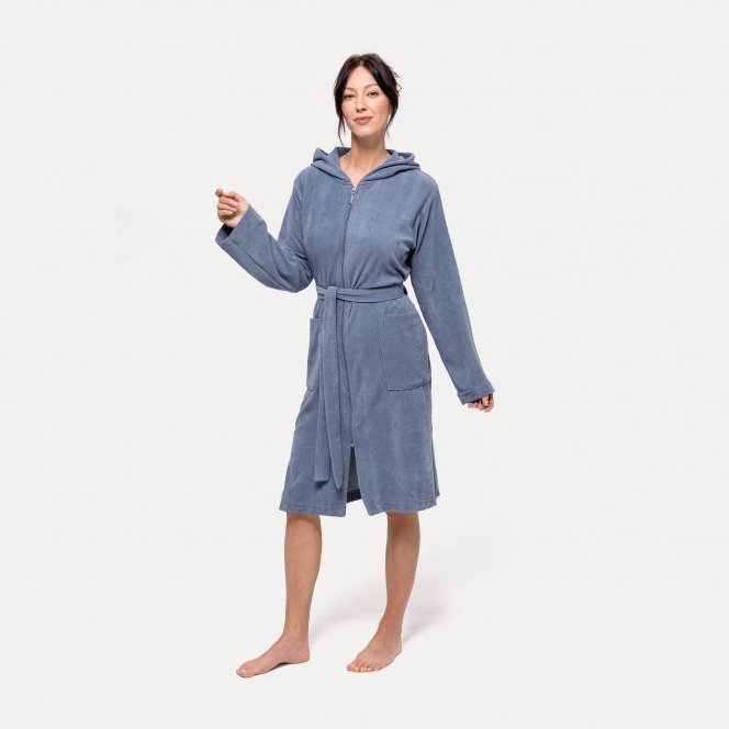 möve Homewear hooded bathrobe steel blue